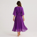 Midi Dress V Neck Wrap Waist Tie Layered Hem | Honor