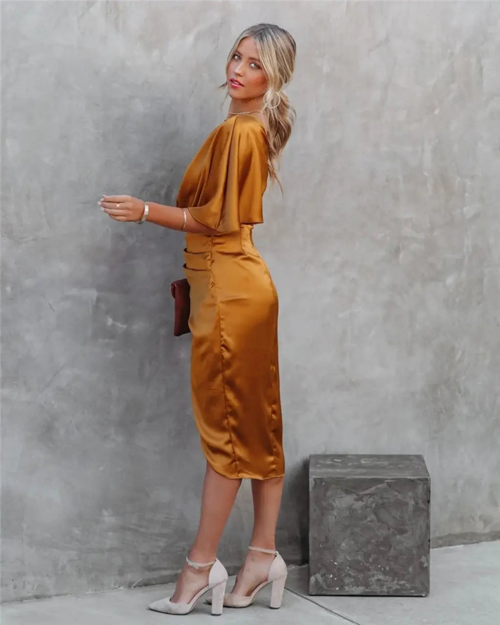 Aria | Women's Midi Dress | Asymmetric One Shoulder, Draped | Evening