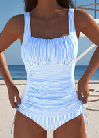 Women tankini set ruched tummy control two piece swimwear in blue