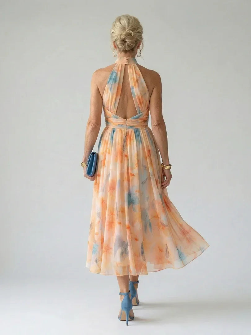 Women Halter Midi Dress Gathered Neckline