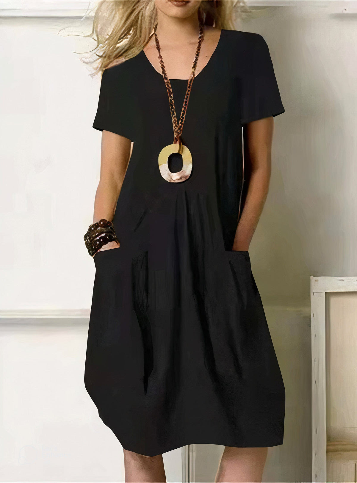 Women Casual Dress with Pockets A-Line Knee Length