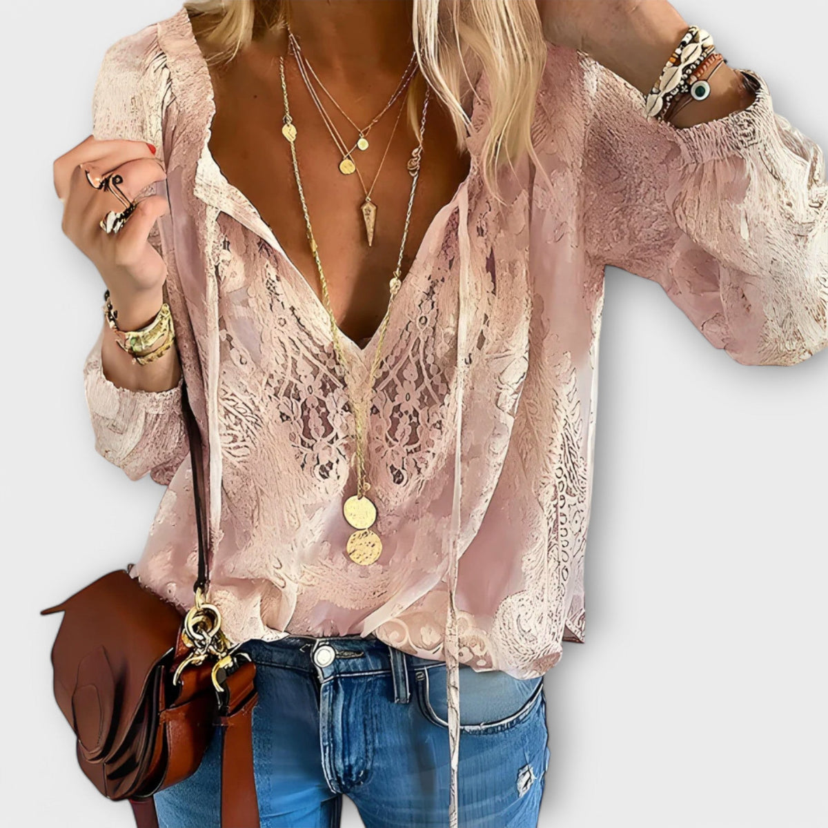 Anouk | Women's Embroidered Blouse | V-Neck, Long Sleeve | Flowy Fit