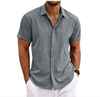 Xanthe | Men's Linen Shirt | Short Sleeve, Double Button | Lightweight Summer