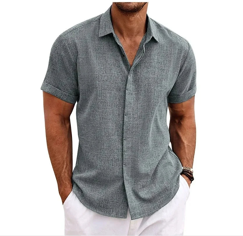 Xanthe | Men's Linen Shirt | Short Sleeve, Double Button | Lightweight Summer