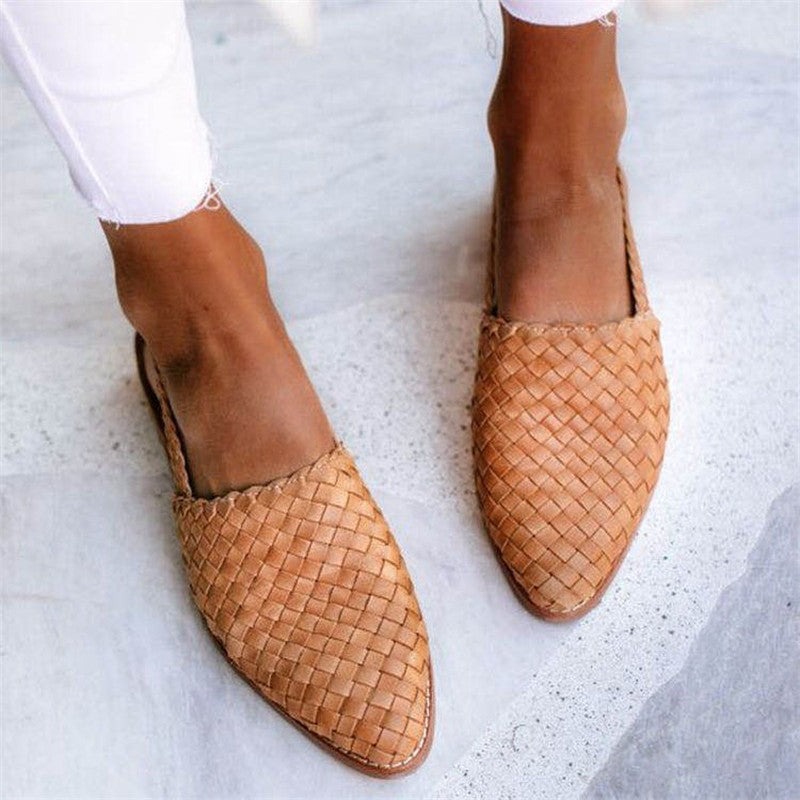 Women's Leather Sandals Handwoven Flat Open Toe Casual