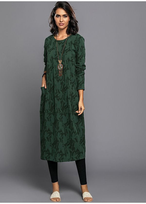 Tindra | Midi Dress With Pockets | Long Sleeve, Floral, Cotton Blend