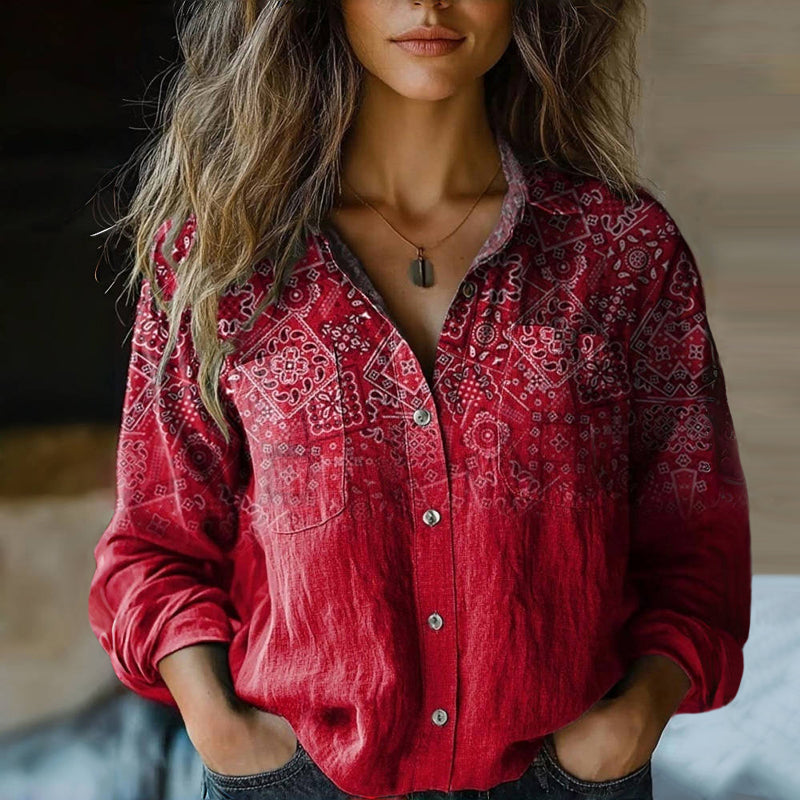 Wren | Women's Cotton Blouse | Vintage Print, Long Sleeve | Summer
