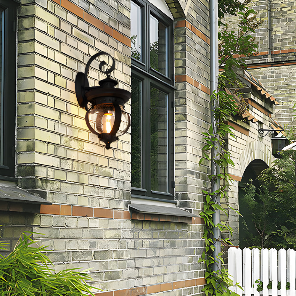 Tamsin | Outdoor Wall Lantern | Black, Seeded Glass Globe, LED, 1-Light