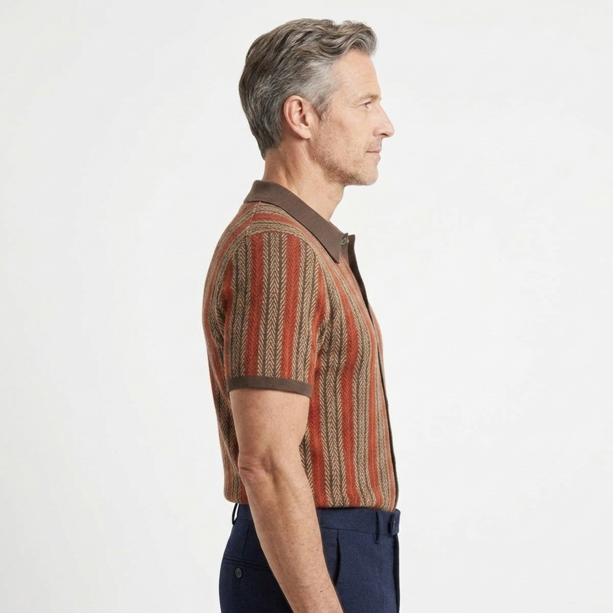 Resort Wear Men Knit Polo Shirt Vertical Stripe | Embla