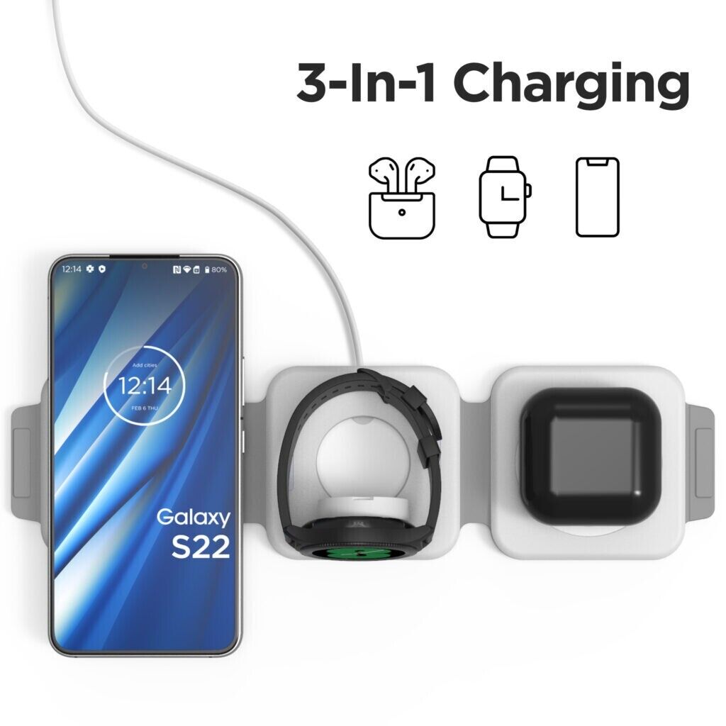 Romy | 3-in-1 Travel Charger | Wireless Qi, Dual USB | Foldable, Compact
