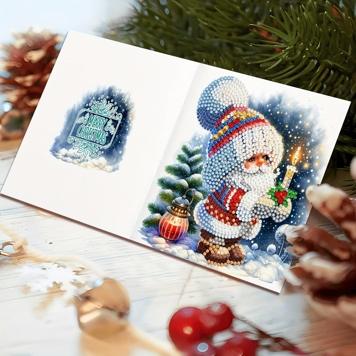 Wren | Diamond Painting Christmas Cards | DIY Set, 12 Pieces | Santa Claus Theme