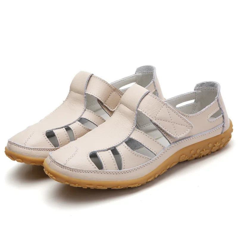 Orthopedic Sandals Women Soft Leather Gladiator Cut Out Flexible Sole