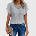 Mila | Women's Openwork Blouse | Short Sleeve, Round Neck | Loose Fit