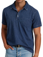 Polo Shirt Men Button Placket Collar Relaxed Fit Lightly Faded