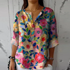 Aria | Women's Floral Blouse | V-Neck, Short Sleeve | Relaxed Fit