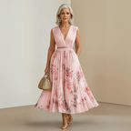 Women Flowy Midi Dress Pleated