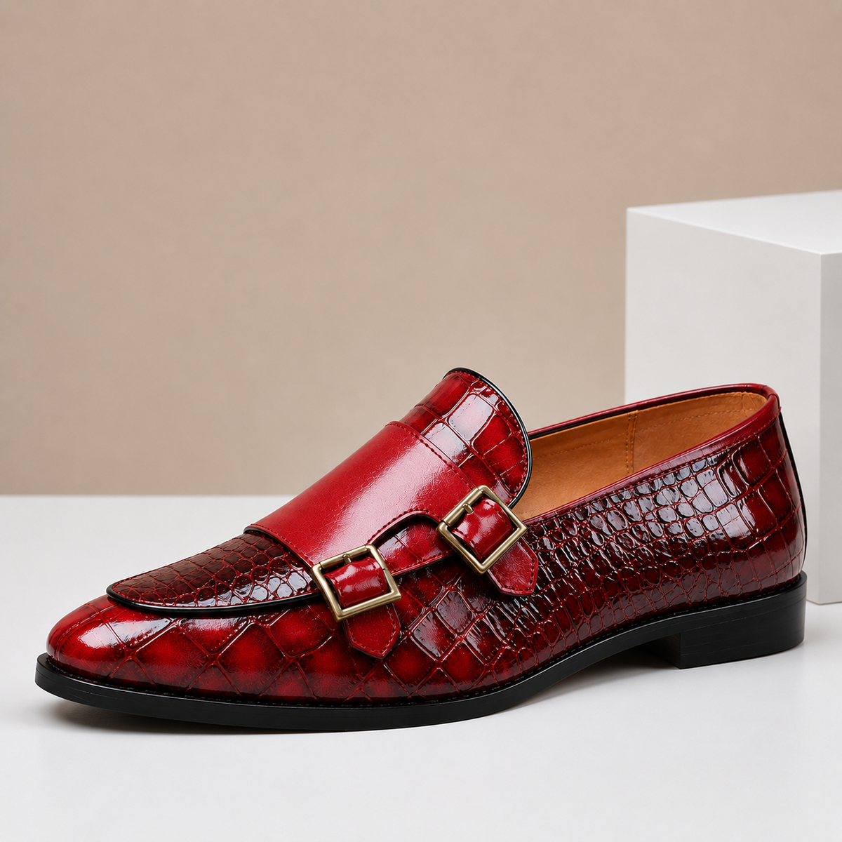 Clea | Men's Leather Loafers | Double Monk Strap, Almond Toe