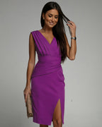 Summer Dress | Women Slim Fit Bodycon V Neck Side Slit Dress