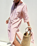 Fleur | Women's Midi Shirt Dress | Striped, Button Front | Casual Summer