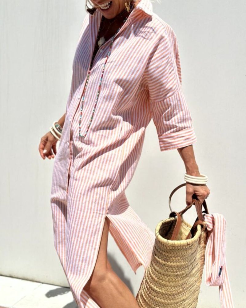 Fleur | Women's Midi Shirt Dress | Striped, Button Front | Casual Summer