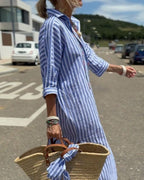 Fleur | Women's Midi Shirt Dress | Striped, Button Front | Casual Summer