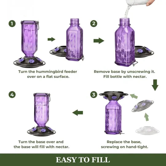 Indra | Hummingbird Feeder | 24oz Glass, Leak-Proof, 6 Flower Ports