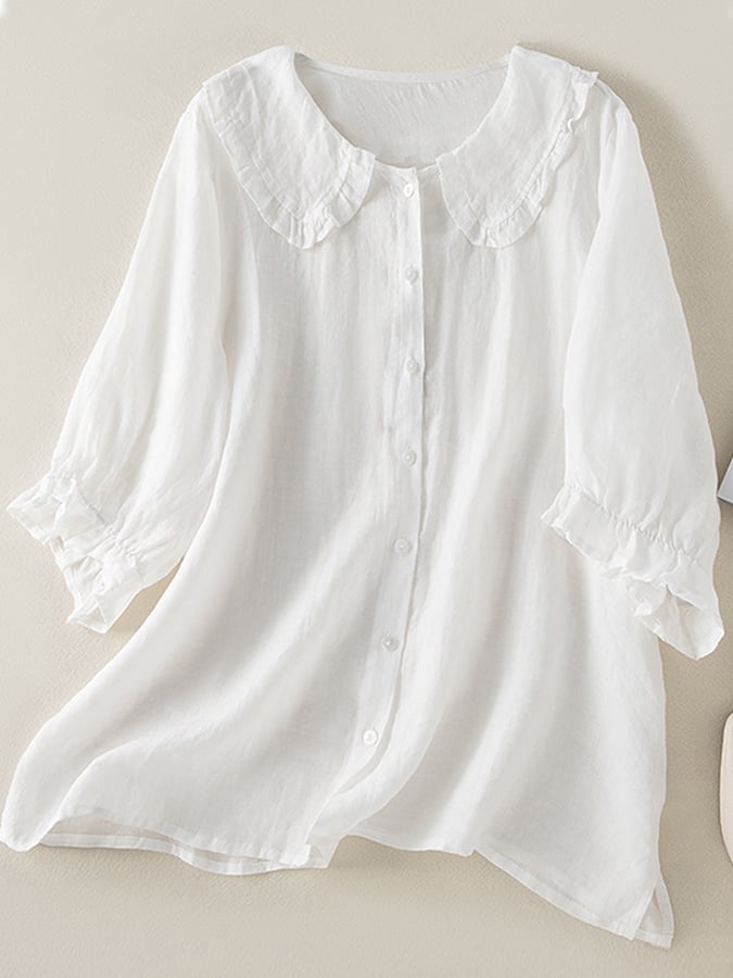 Yvaine | Women's Blouse | Ruffle Collar, Button-Front | Lightweight, Elegant