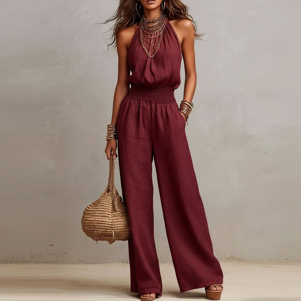 Women Backless Jumpsuit Retro Sleek One Piece | Reva