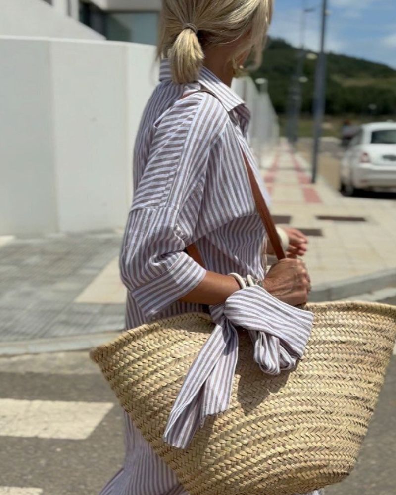 Fleur | Women's Midi Shirt Dress | Striped, Button Front | Casual Summer