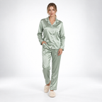 Satin Pajamas Women Two Piece Long Sleeve Collared Shirt Set