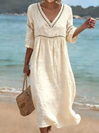 Elowen | Women's V-Neck Dress | Soft-Touch, Side Pockets | Everyday Wear