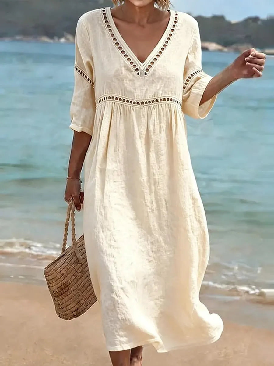 Elowen | Women's V-Neck Dress | Soft-Touch, Side Pockets | Everyday Wear