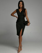 Summer Dress | Women Slim Fit Bodycon V Neck Side Slit Dress