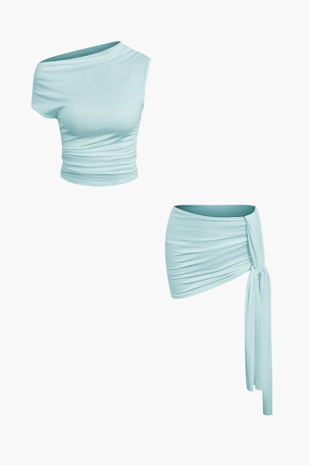 Jade | Two-Piece Set | One-Shoulder Top & Draped Mini Skirt | Women's