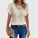 Mila | Women's Openwork Blouse | Short Sleeve, Round Neck | Loose Fit