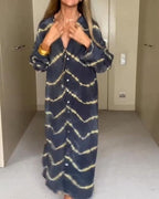 Long Sleeve Dress Women Boho Striped Maxi V Neck | Clea