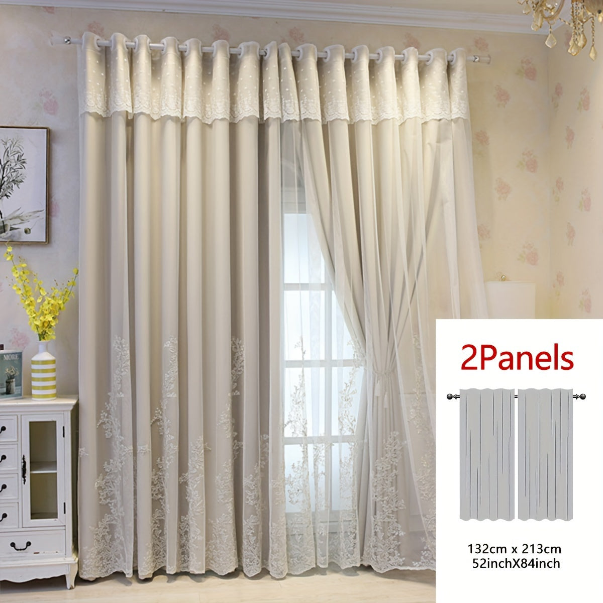 Saoirse | Embroidered Curtain Panels | Elf & Fairy Design, Light-Filtering | Set of 2 with Rings