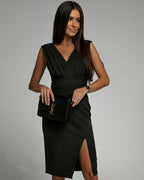 Summer Dress | Women Slim Fit Bodycon V Neck Side Slit Dress