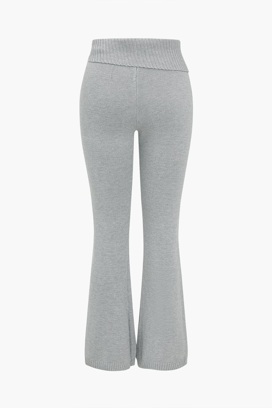Women 2 Piece Knit Hoodie Flared Pants Set