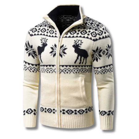 Christmas Jumper Men | Jacquard Full-Zip Knit Stand Collar Sweater
