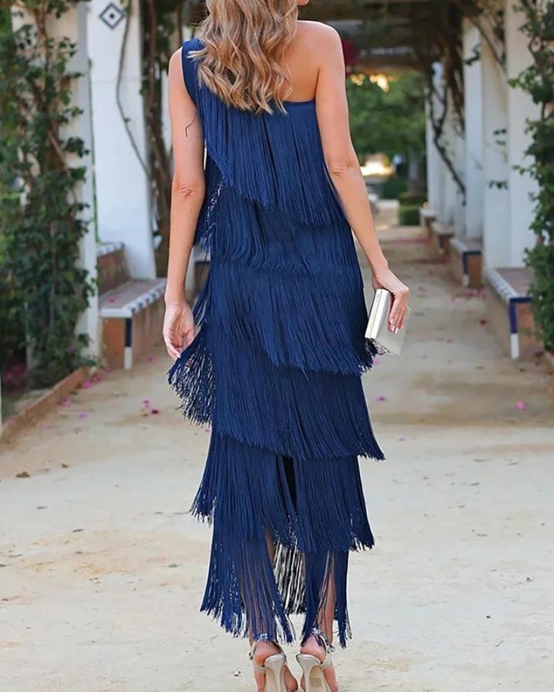 Long summer dress women dropped shoulder maxi length, relaxed one-piece design