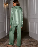 Satin Pajamas Women 2 Piece Striped Long Sleeve Button Up Set