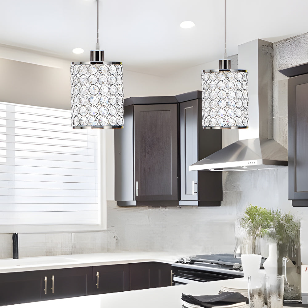 Amara | Crystal Pendant Chandelier | Nordic Minimalist, 2 Pcs | Black & Chrome
