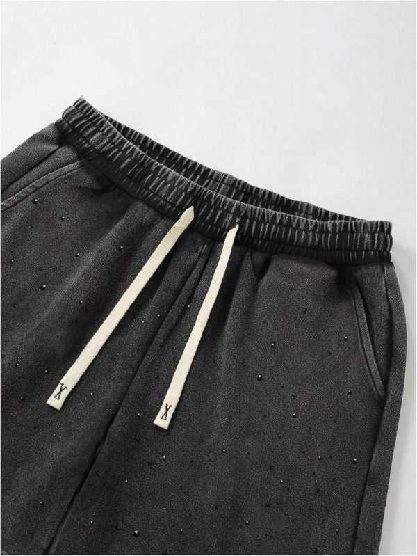 Mens Shorts Cotton Blend Star Graphic Vintage Wash Track Streetwear