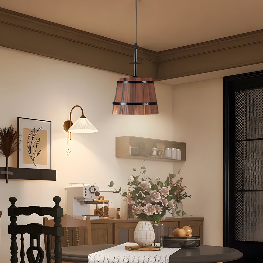 Anouk | Pendant Lamp | Rustic Wooden Bucket Shade, Industrial | 1 or 3 Light