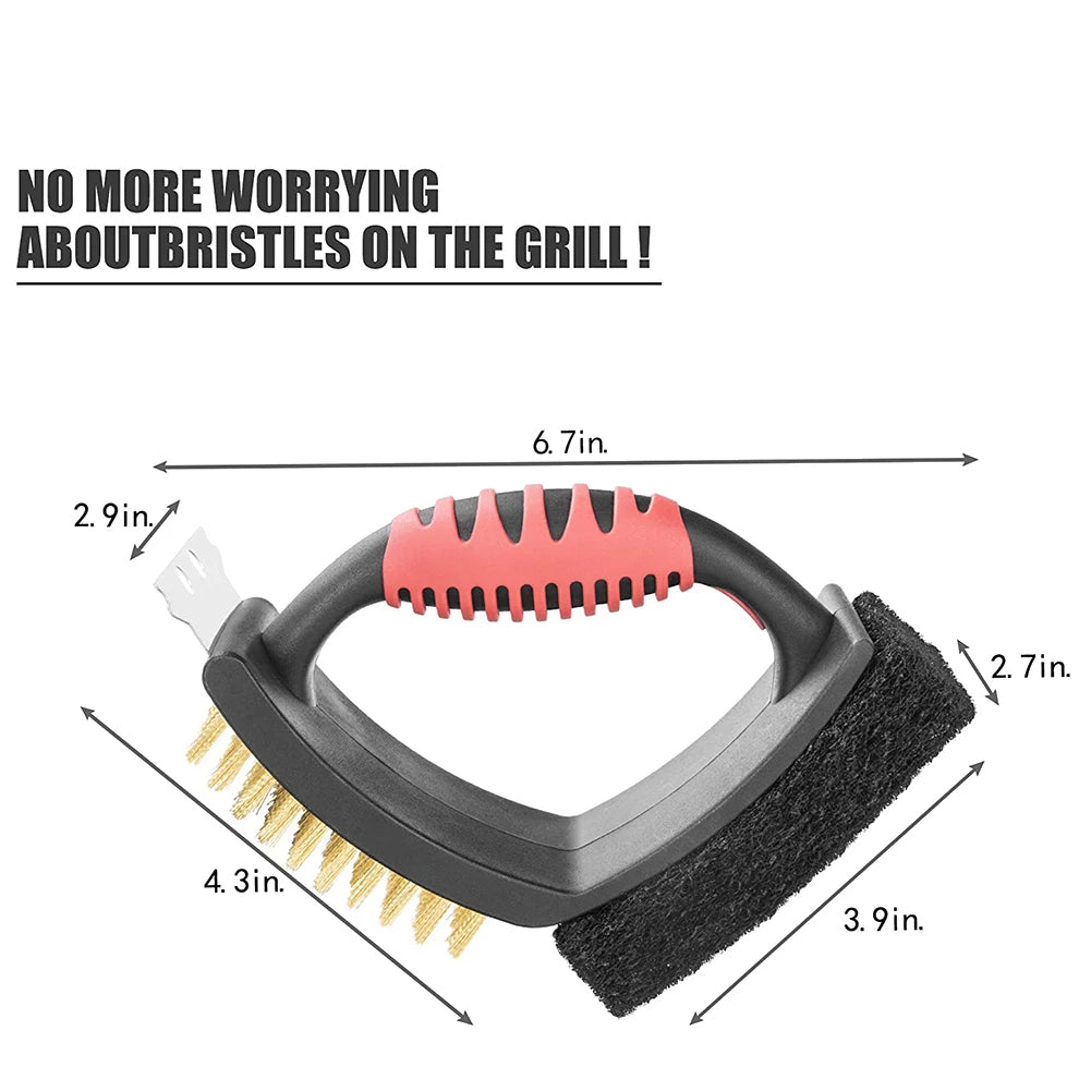 Giselle | Grill Brush | 3-in-1 Brass Bristles & Copper Scraper | Black