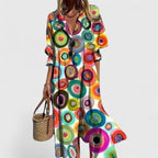 Della | Boho Dress | Women's Floral Midi, Bold Colors | All-Occasion