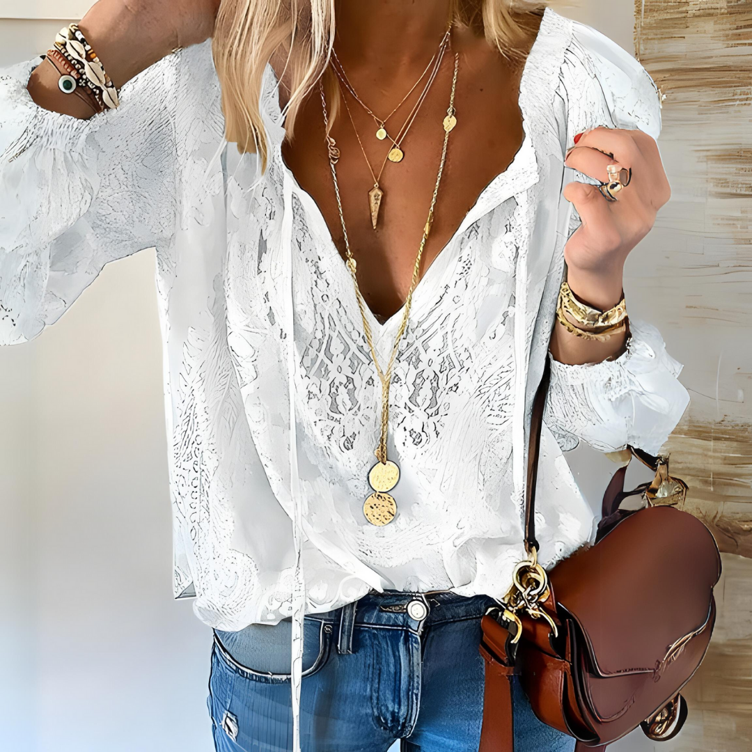 Women Boho Blouse Cutout Neckline