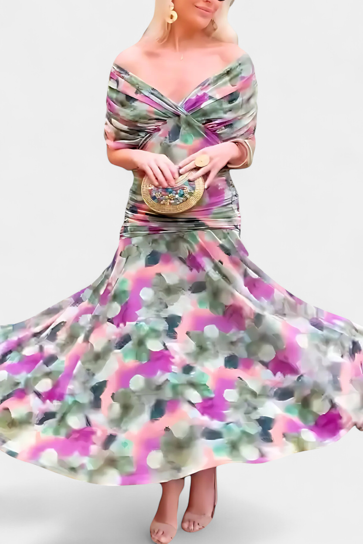 Ivy | Women's Floral Midi Dress | V-Neck, Pleated Waist
