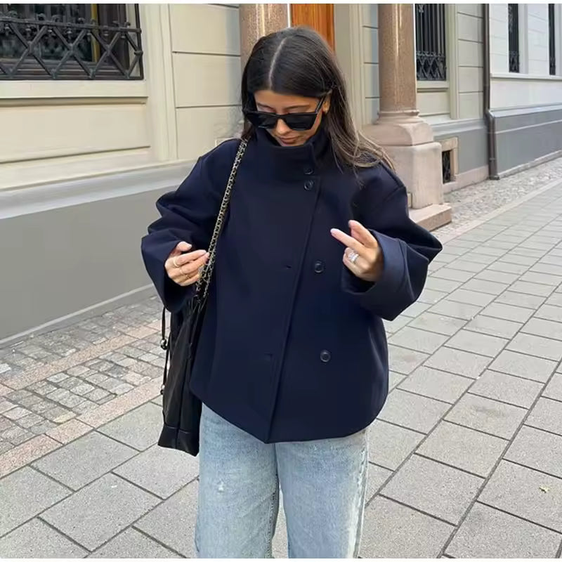 Juno | Women's Short Coat | Double-Breasted, Classic Fit | Black, Navy, Beige, Grey